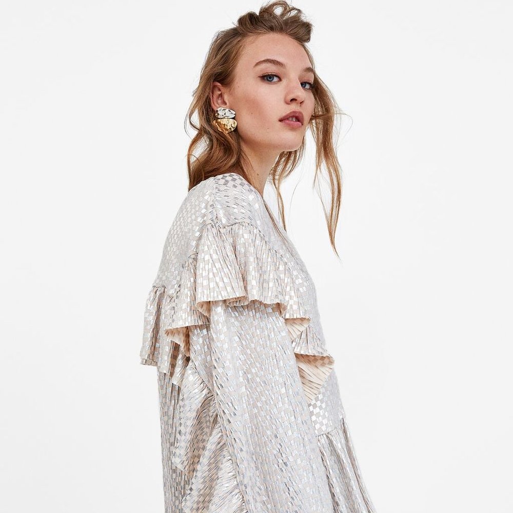 Zara Metallic Long-sleeve Ruffle Top